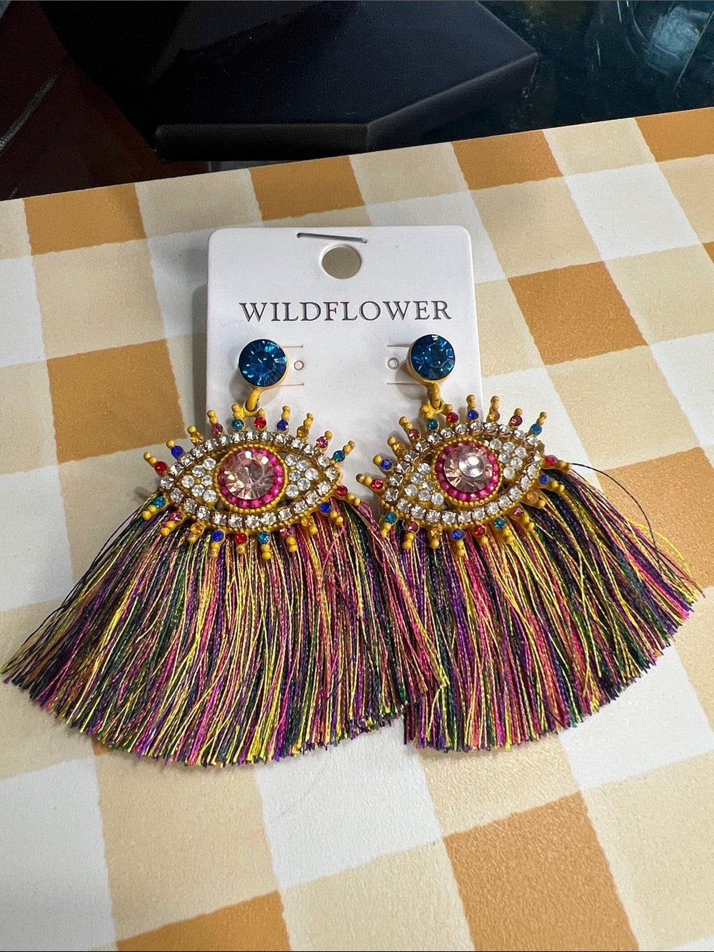 Wildflower Multicolor Evil Eye Tassel Statement Earrings